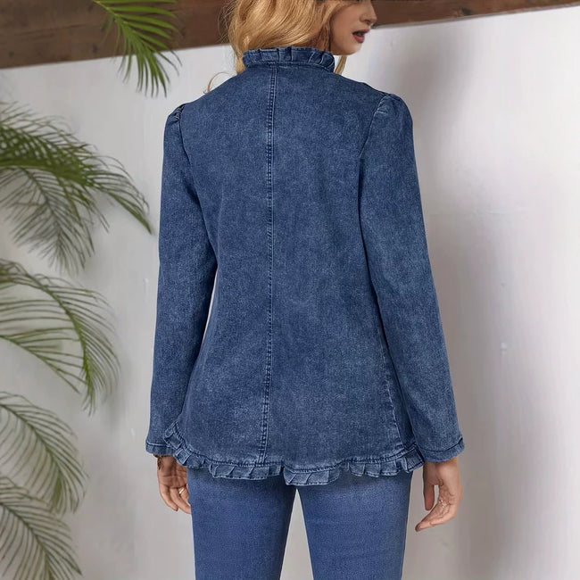 Veste en jean à volants et taille cintrée pour femme Main Image