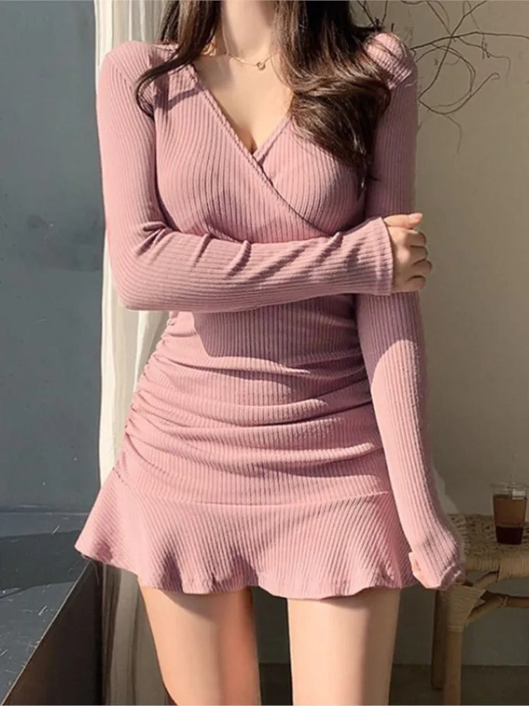 Robe Longue Femme Manches Longues Col V