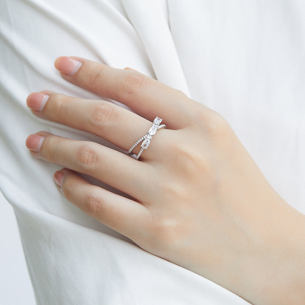 Bagues 925 Argent Croix Rotative Dénier Zircon Bague de Fiançailles pour Femme