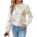 Chemise à Col Montant Imprimé Ethnique Pour Femme