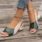 Sandales à bout ouvert et bride cheville, à motif écossais ou pierre, avec talons carrés, pour femme, idéales pour le bureau ou l'été.