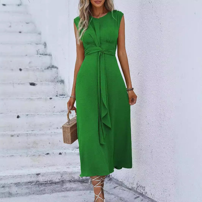 Robe Femme Unie Serrée à la Taille et Nouée Hover Image