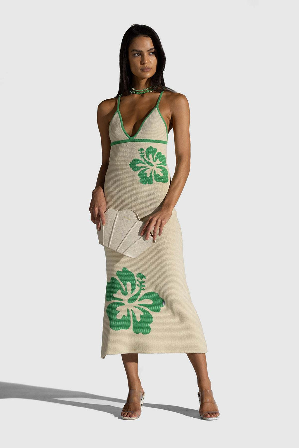 Robe sexy en maille à fines bretelles, dos nu et col en V