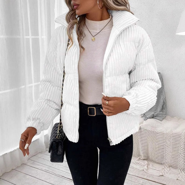 Manteau court en velours côtelé épais grande taille pour femme Main Image