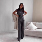 Ensemble pantalon et haut fendus irréguliers amincissants sans manches pour femme