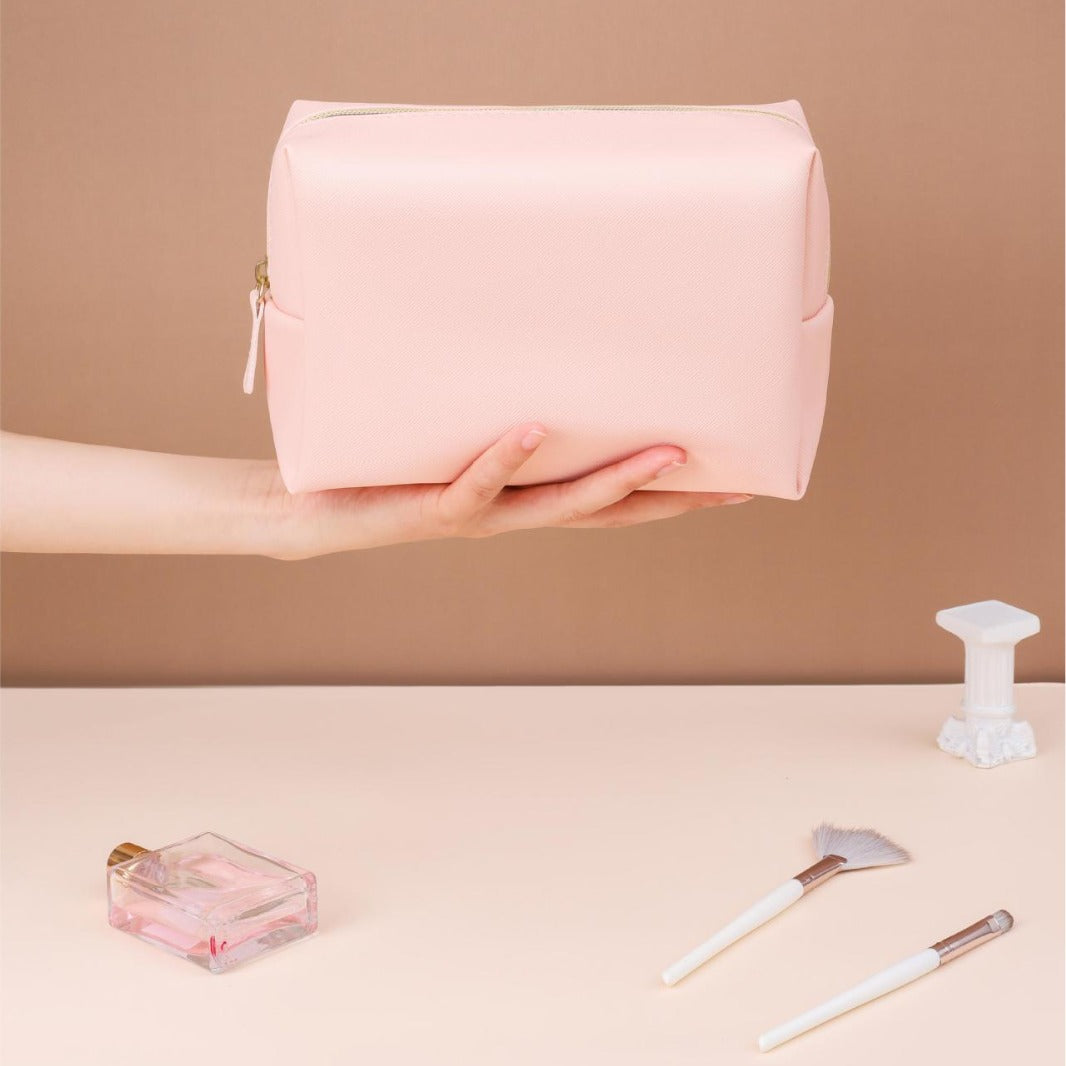 Trousse de Maquillage Minimaliste Portable Grande Capacité de Couleur Unie