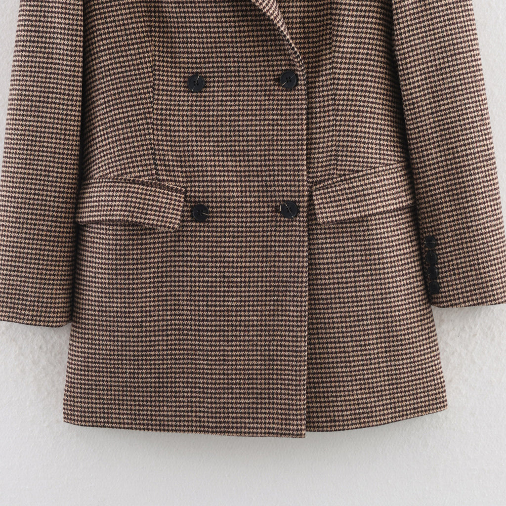 Blazer mi-long croisé pied-de-poule pour femme