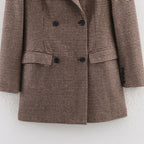 Blazer mi-long croisé pied-de-poule pour femme
