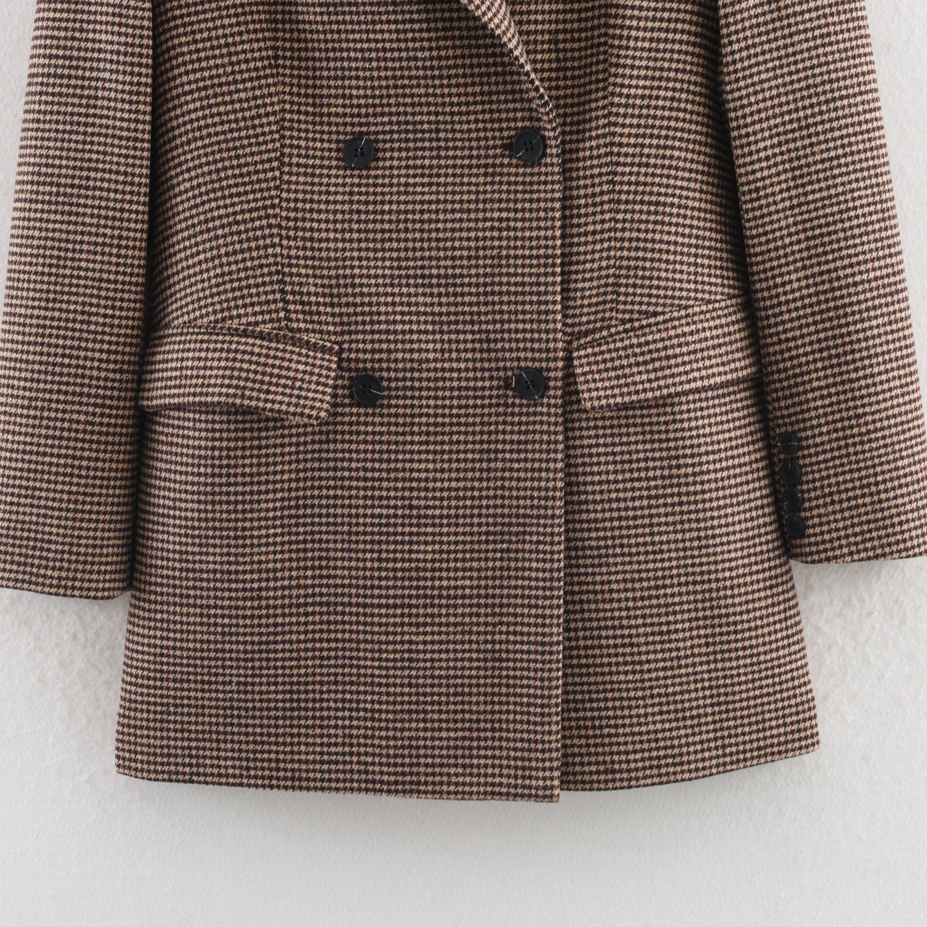 Blazer mi-long croisé pied-de-poule pour femme