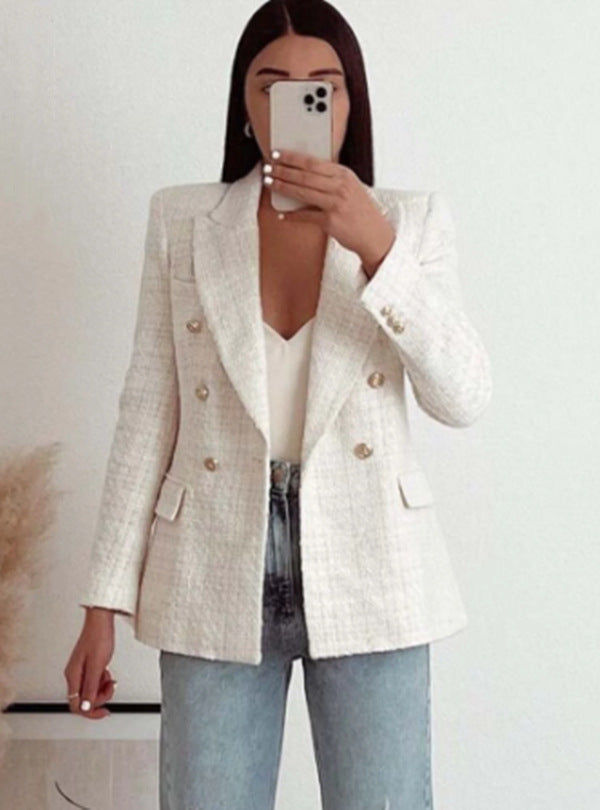 Blazer urbain décontracté texturé croisé pour femme Main Image