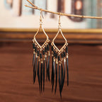 Ornement Perles Colorées Gland Plume Boucles d'Oreilles Femmes Style Bohème Boucles d'Oreilles Transfrontalières Bijoux Européens Et Américains