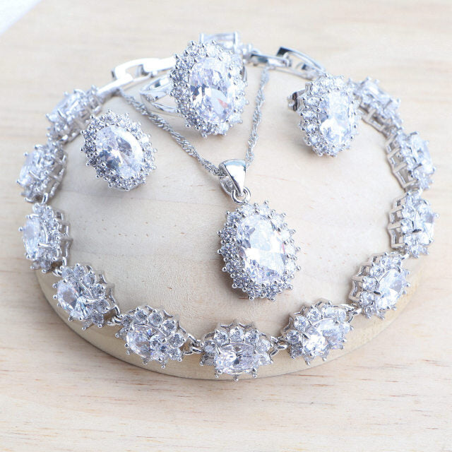 Parures de Bijoux de Mariage pour Femme en Argent 925, Zircon cubique bleu