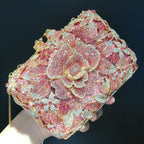 Pochette de soirée en métal rose, chaîne et diamants