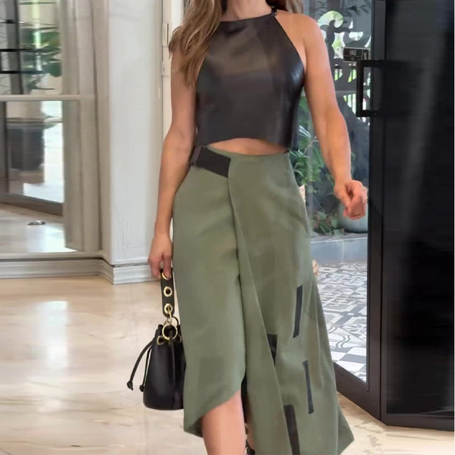 Nouvelle Robe Courte Halter à la Mode d'Été Ensemble Deux Pièces Jupe Tendance Hover Image