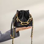Sac à bandoulière en cuir pour femmes, mini et portable, de forme seau et au style à la mode