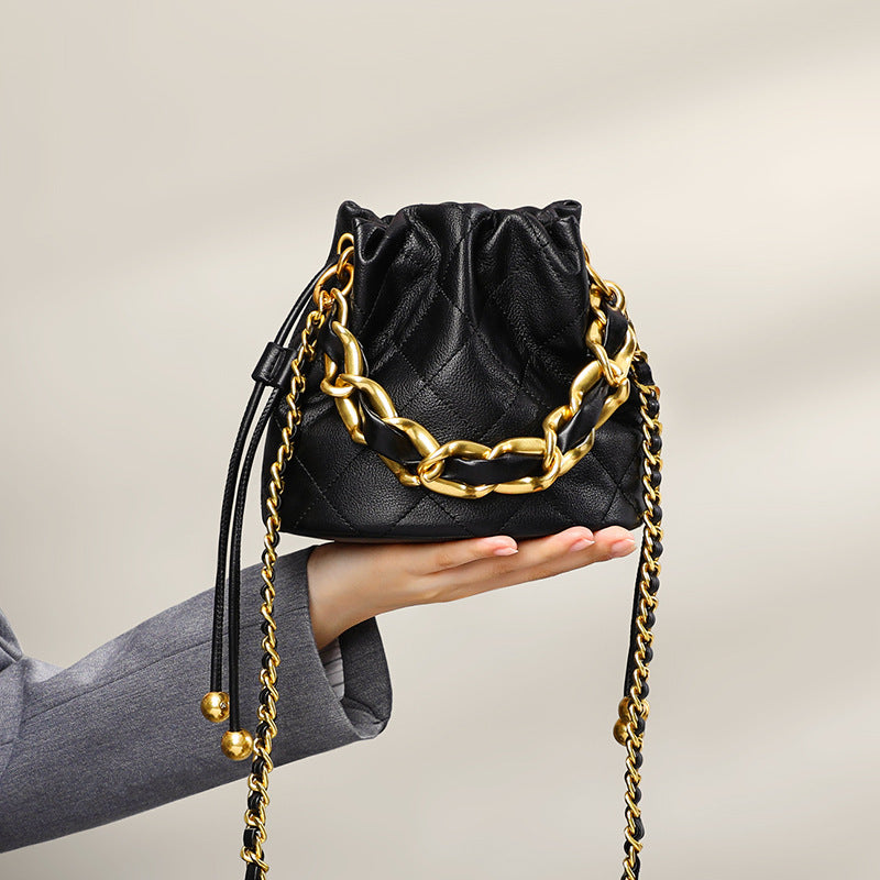 Sac à bandoulière en cuir pour femmes, mini et portable, de forme seau et au style à la mode