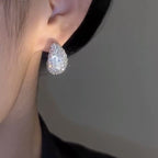 Boucles d'oreilles pendantes dôme épaisses et vintage en acier inoxydable brillant incrusté de zircon pour femmes