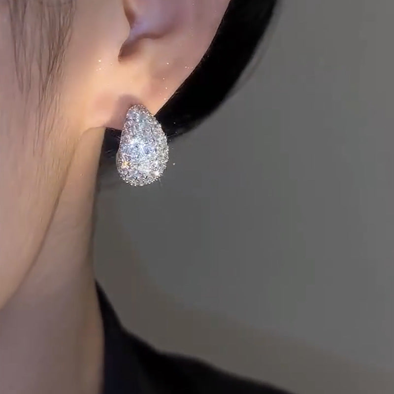 Boucles d'oreilles pendantes dôme épaisses et vintage en acier inoxydable brillant incrusté de zircon pour femmes