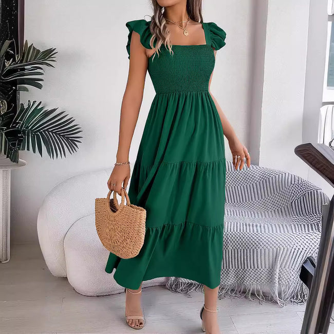 Summer Dress Casual Women's Sleeveless Mid-length Dress Pleated Long Layered Dress Main Image