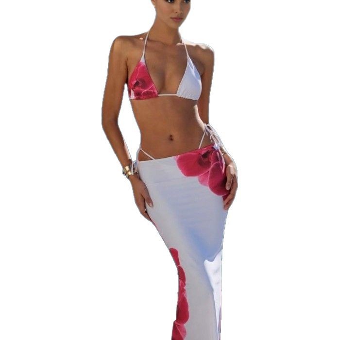 Maillot de bain bikini jupe bandage sexy imprimée