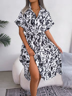 Robe chemise décontractée à lacets et imprimé léopard