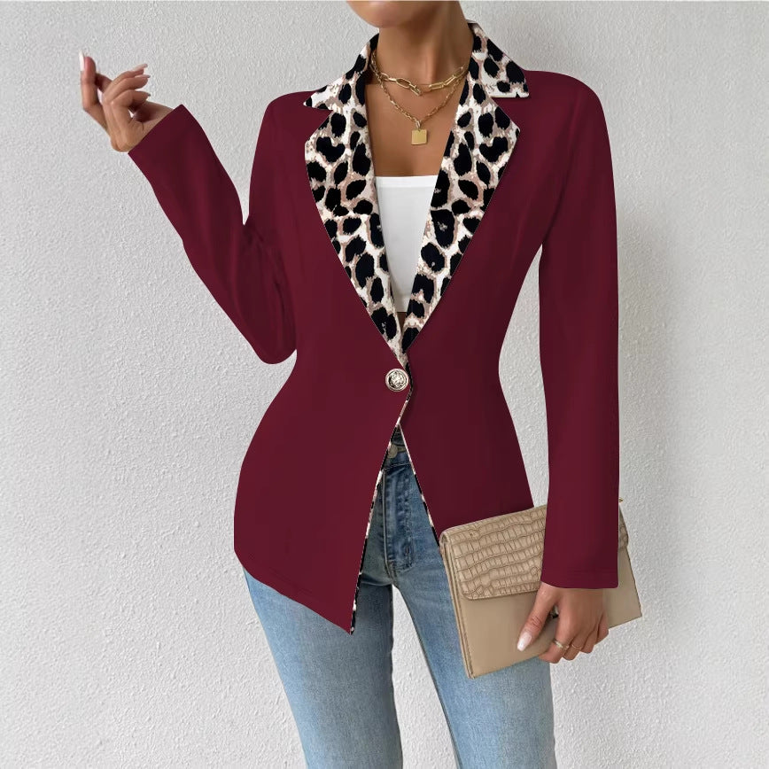 Blazer imprimé léopard élégant à manches longues pour femmes