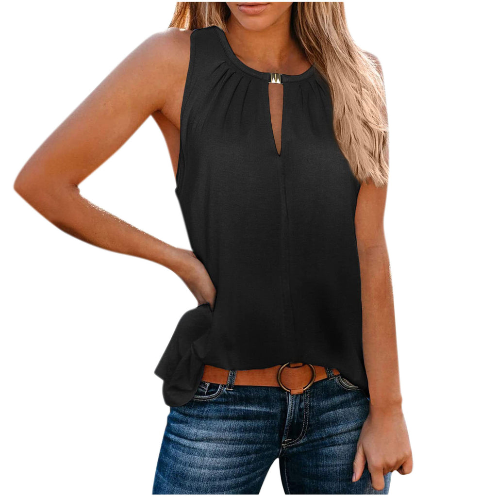 Gilet à col en V de couleur unie avec boucle et design élégant à la mode pour femme