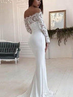 Robe de mariée longue asymétrique en dentelle à manches longues Fashion