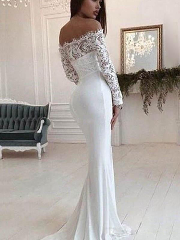 Fashion One Shoulder Lace Long Sleeve Dress Mopping Wedding Dress Main Image