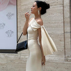 Robe longue à ruban asymétrique Ins, robe sans manches moulante pour soirée et club pour femmes