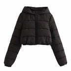 Doudoune courte en coton multicolore avec capuche pour femme