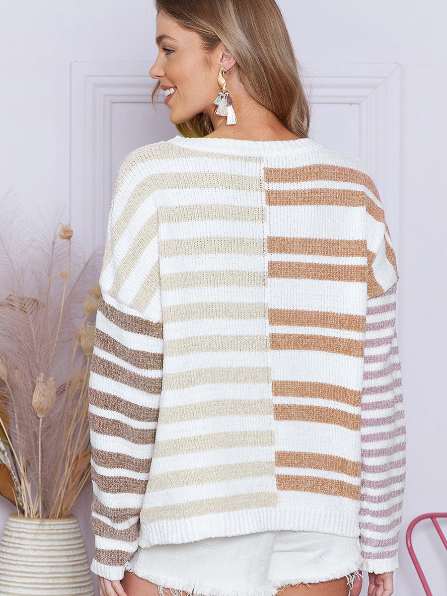 Pull rayé simple et polyvalent pour femme