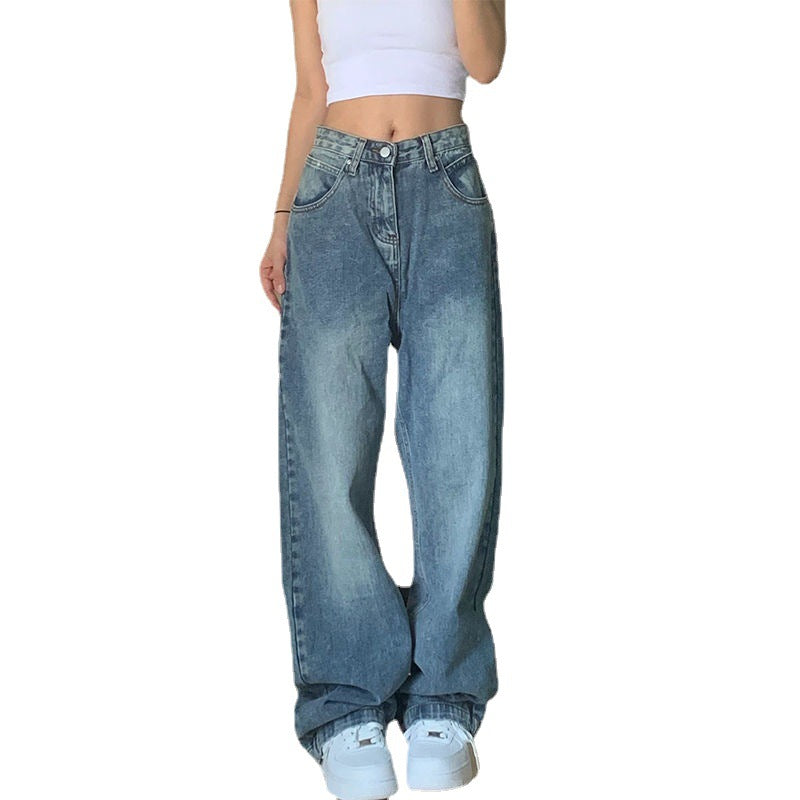 Jeans large à taille haute grande taille pour femme
