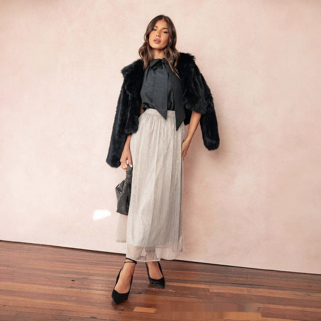 Jupe sirène unie en fil pour femme, taille haute amincissante, ligne A, en soie brillante, style français