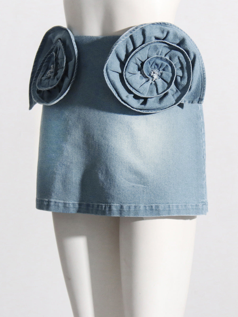 Jupe taille haute fleurie 3D élégante