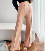 Pantalon ample droit femme taille haute décontracté