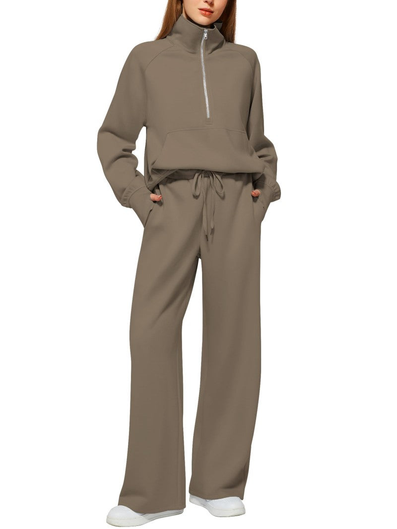Ensemble de survêtement deux pièces pantalon et sweat-shirt zippé à manches longues de couleur unie