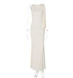 Robe longue à ruban asymétrique Ins, robe sans manches moulante pour soirée et club pour femmes