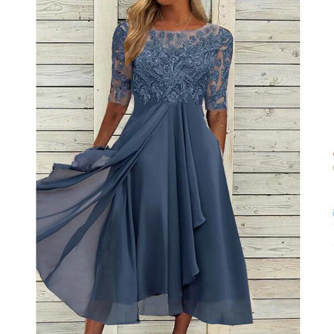 Robe de Soirée de Demoiselle d'Honneur en Mousseline de Soie avec Dentelle et Broderies Creuses pour Femme Main Image