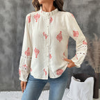 Chemise à Col Montant Imprimé Ethnique Pour Femme