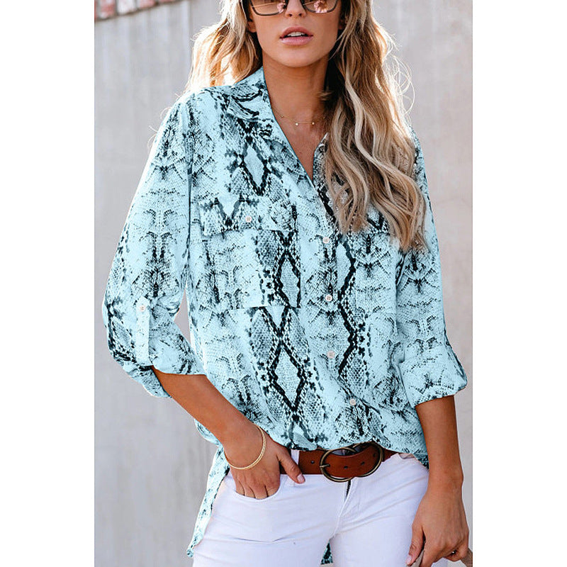 Chemise décontractée ample à manches trois-quarts imprimé léopard pour femme