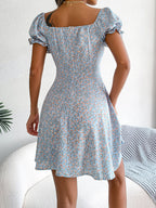 Robe décontractée femme à manches cloche, taille nouée avec cordon de serrage et imprimé floral fluide