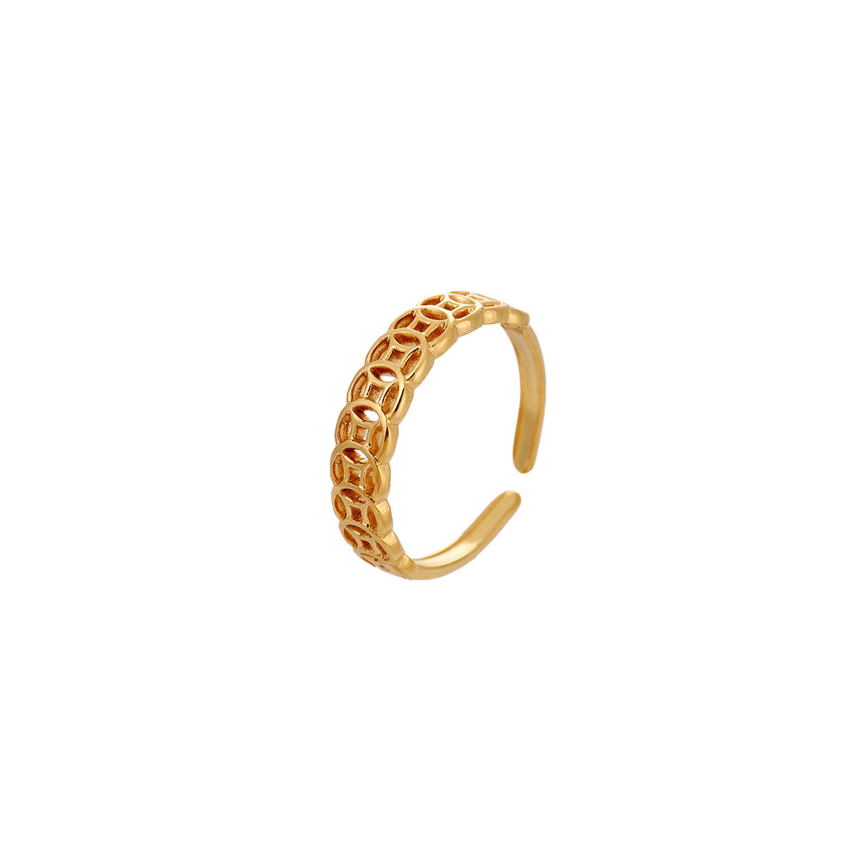 Lucky Coin Titanium Steel Ring For Women & Men, Hollow Coin Design, Feng Shui Wealth Lucky Jewelry, Anti-Fade Couple Rings