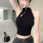 Womens Solid-Color Retro Chinese-Style Camisole