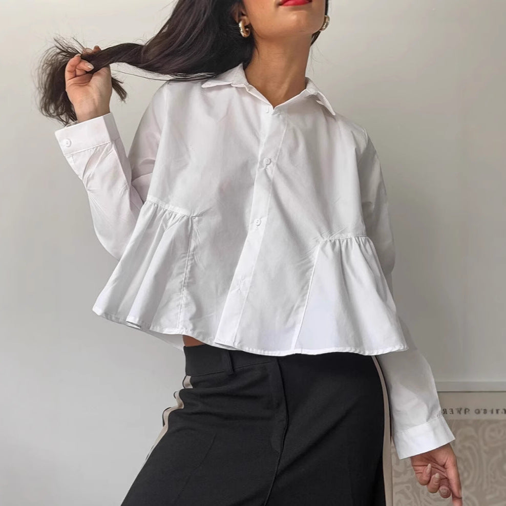 Chemise à revers blanche décontractée coupe française pour femme