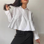 Chemise à revers blanche décontractée coupe française pour femme