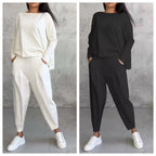 Ensemble tailleur irrégulier femme - Haut à manches longues et col rond et pantalon sarouel ample avec poches - Vêtements pour femmes style Ins