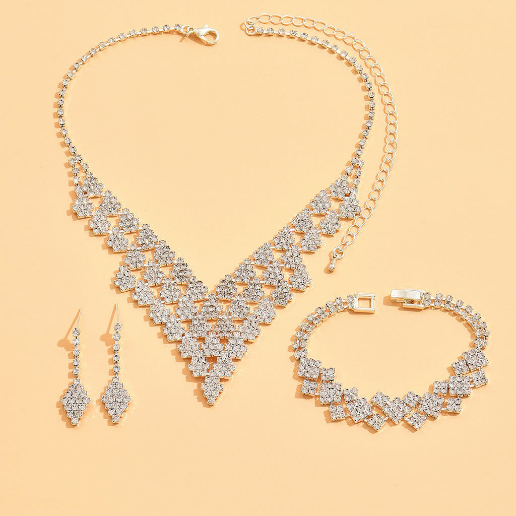 Collier bracelet boucles d'oreilles en forme de diamant pour femmes