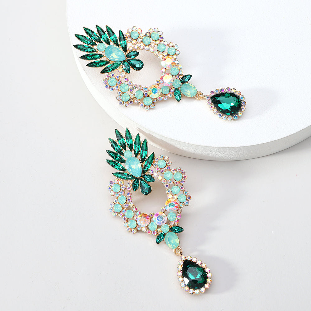 Boucles d'oreilles pendantes de luxe en strass larmées, grandes boucles d'oreilles élégantes tendance, bijoux de déclaration pour femmes, accessoires de fête, de bal et de mariage.