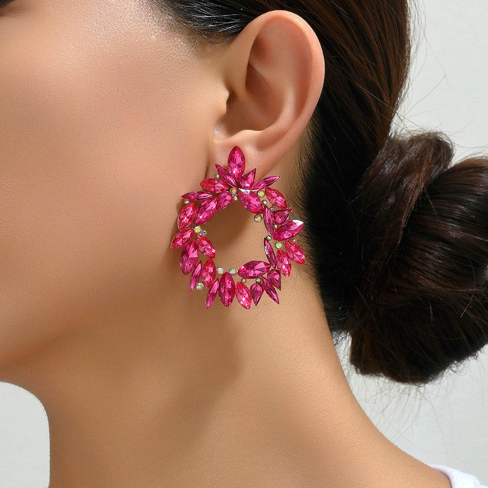 Crystal Wreath Stud Earrings For Women Sparkly Rhinestone Statement Floral Multicolor Jewelry Party Wedding Bridal Prom